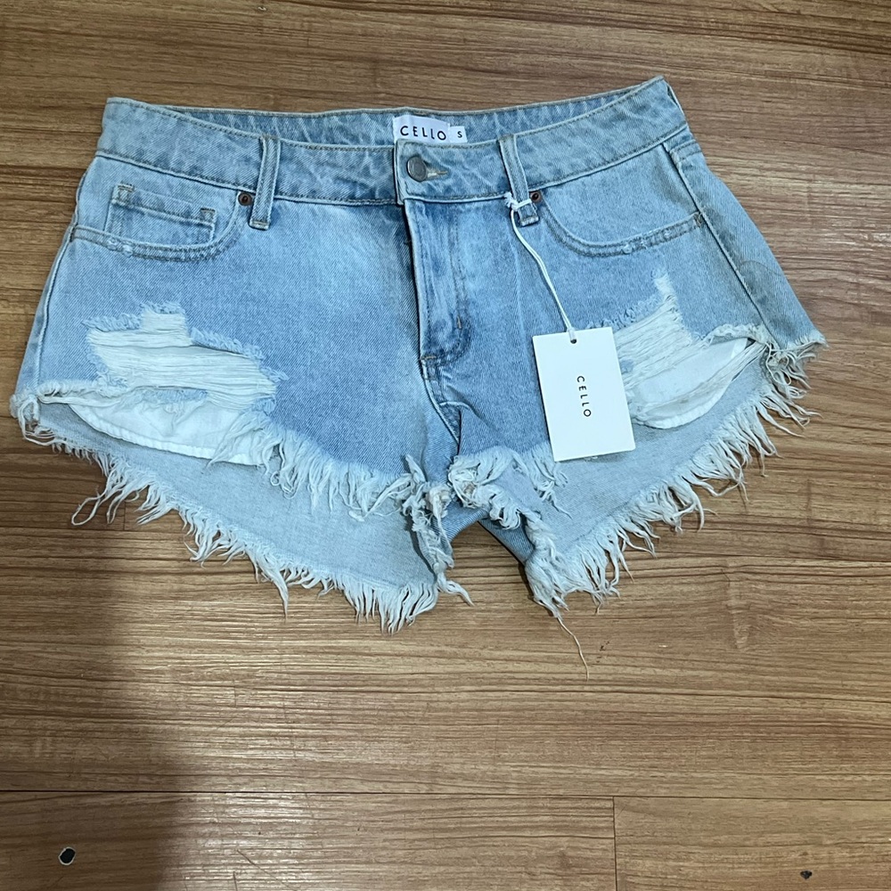 Cello Frayed Hem Light Blue Jean Shorts